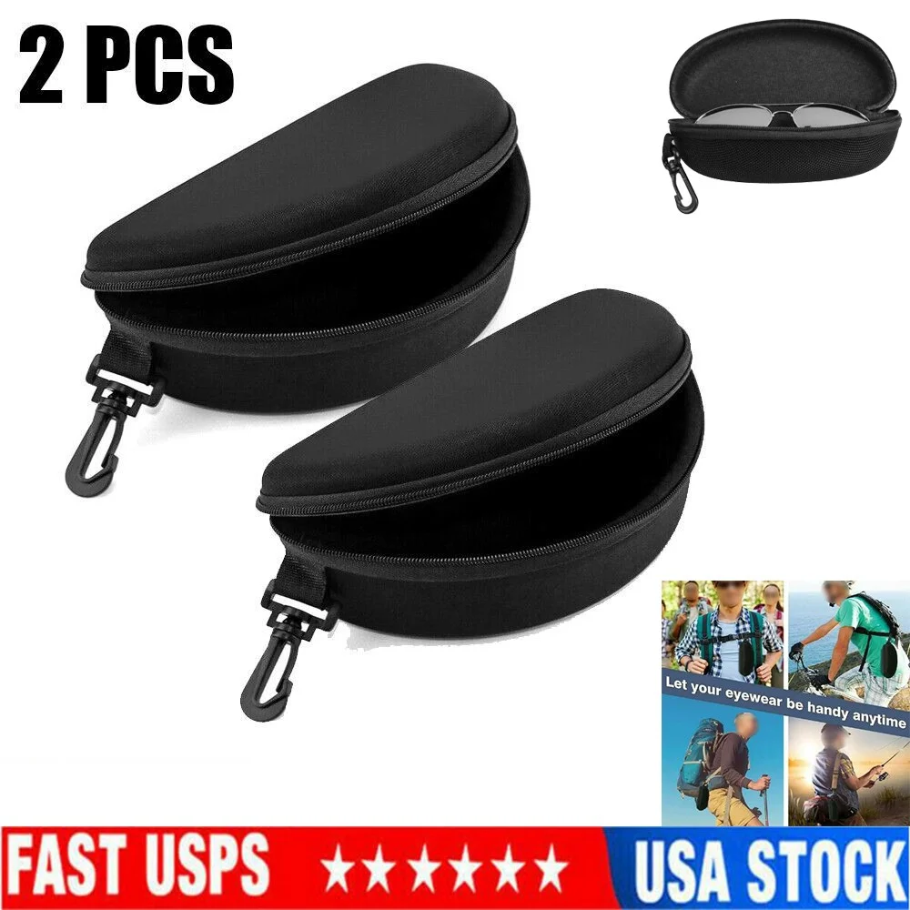 2-Pack Eye Glasses Case Box Sunglasses Protector Hard Zipper Belt Clip Portable