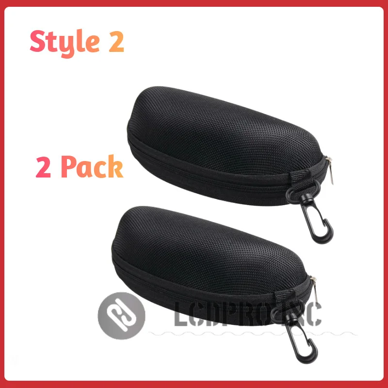 2 Pack Sunglasses Eyeglasses Case Zipper Portable Hard Shell Box With Clip Black