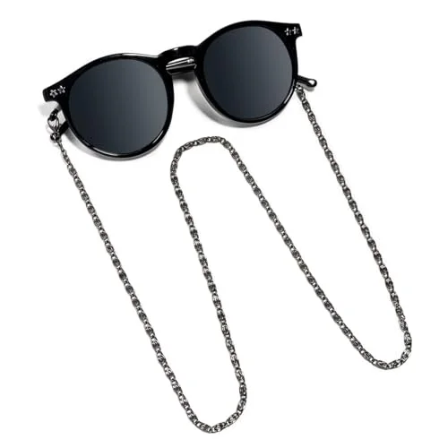 Eye Glasses Black Metal Chain 30" Links Multi Color Glass Beads Rhinestones