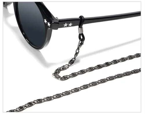 Eye Glasses Black Metal Chain 30" Links Multi Color Glass Beads Rhinestones 2