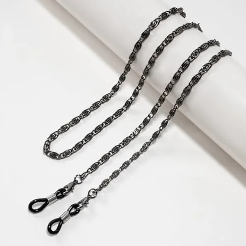 Eye Glasses Black Metal Chain 30" Links Multi Color Glass Beads Rhinestones 4