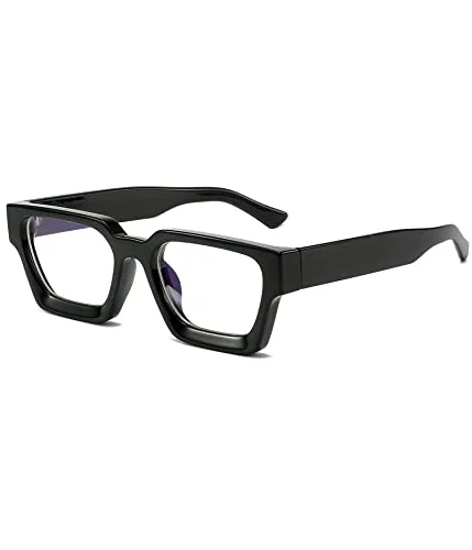 EYLRIM Thick Square Frame Blue Light Glasses for Women Men Non Prescription Computer Eyeglasses(01 Black) 1
