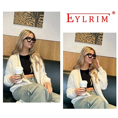 EYLRIM Thick Square Frame Blue Light Glasses for Women Men Non Prescription Computer Eyeglasses(01 Black) 2