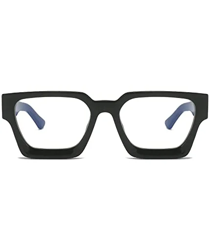 EYLRIM Thick Square Frame Blue Light Glasses for Women Men Non Prescription Computer Eyeglasses(01 Black) 4