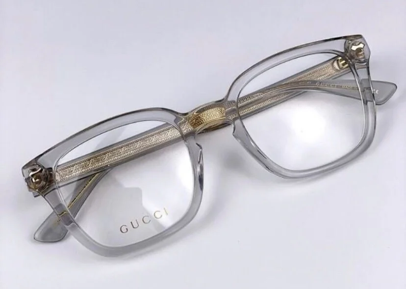 GUCCI GG01840 Unisex Grey Transparent Frame Demo Lens Rectangular Eyeglasses 50M