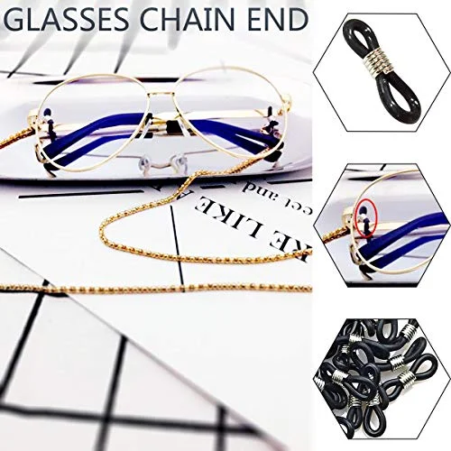 TTSAM 20 Pieces Eyeglass Chain Ends Adjustable Rubber Spectacle End Connectors for Eye Glasses Holder Necklace Chain (Black and Silver) 2