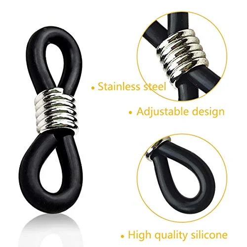 TTSAM 20 Pieces Eyeglass Chain Ends Adjustable Rubber Spectacle End Connectors for Eye Glasses Holder Necklace Chain (Black and Silver) 4