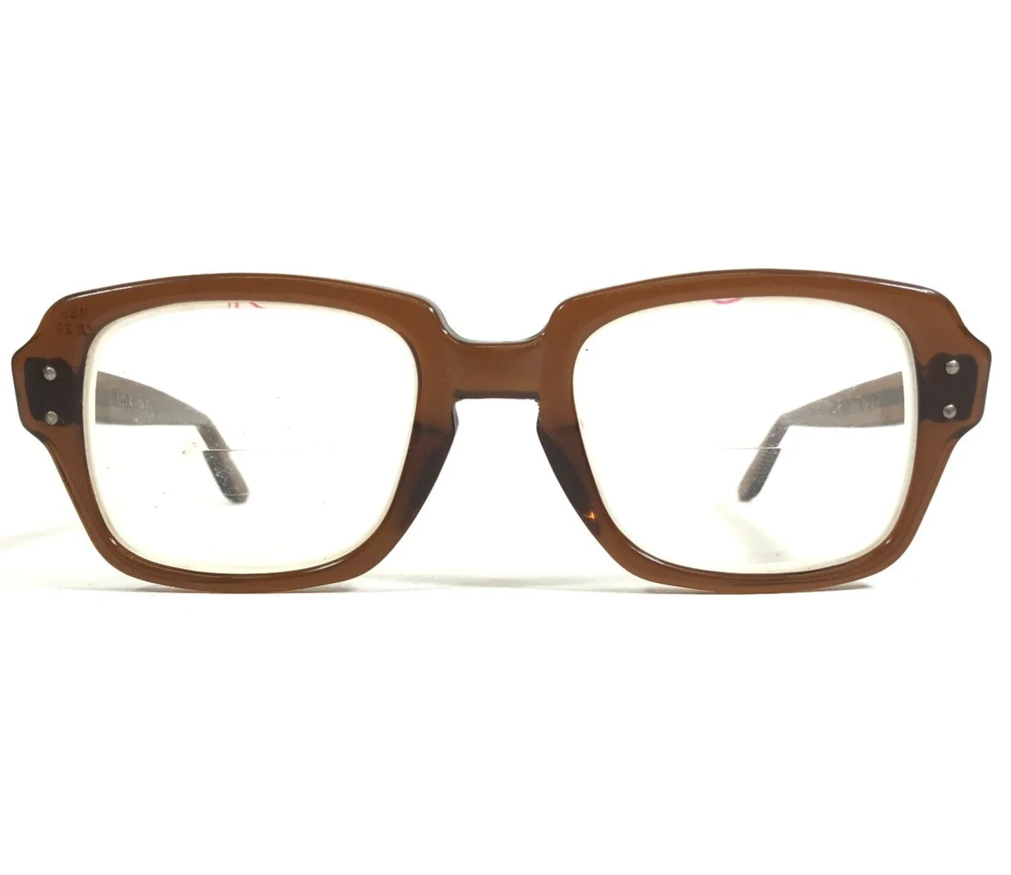 Vintage USS Eyeglasses Frames 4 1/2 - 5 3/4 Clear Brown Army Issue 48-22-135