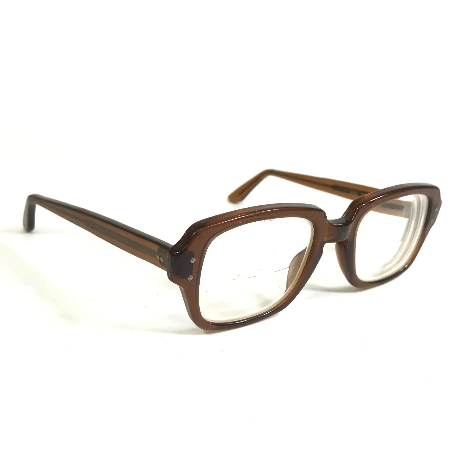 Vintage USS Eyeglasses Frames 4 1/2 - 5 3/4 Clear Brown Army Issue 48-22-135 2