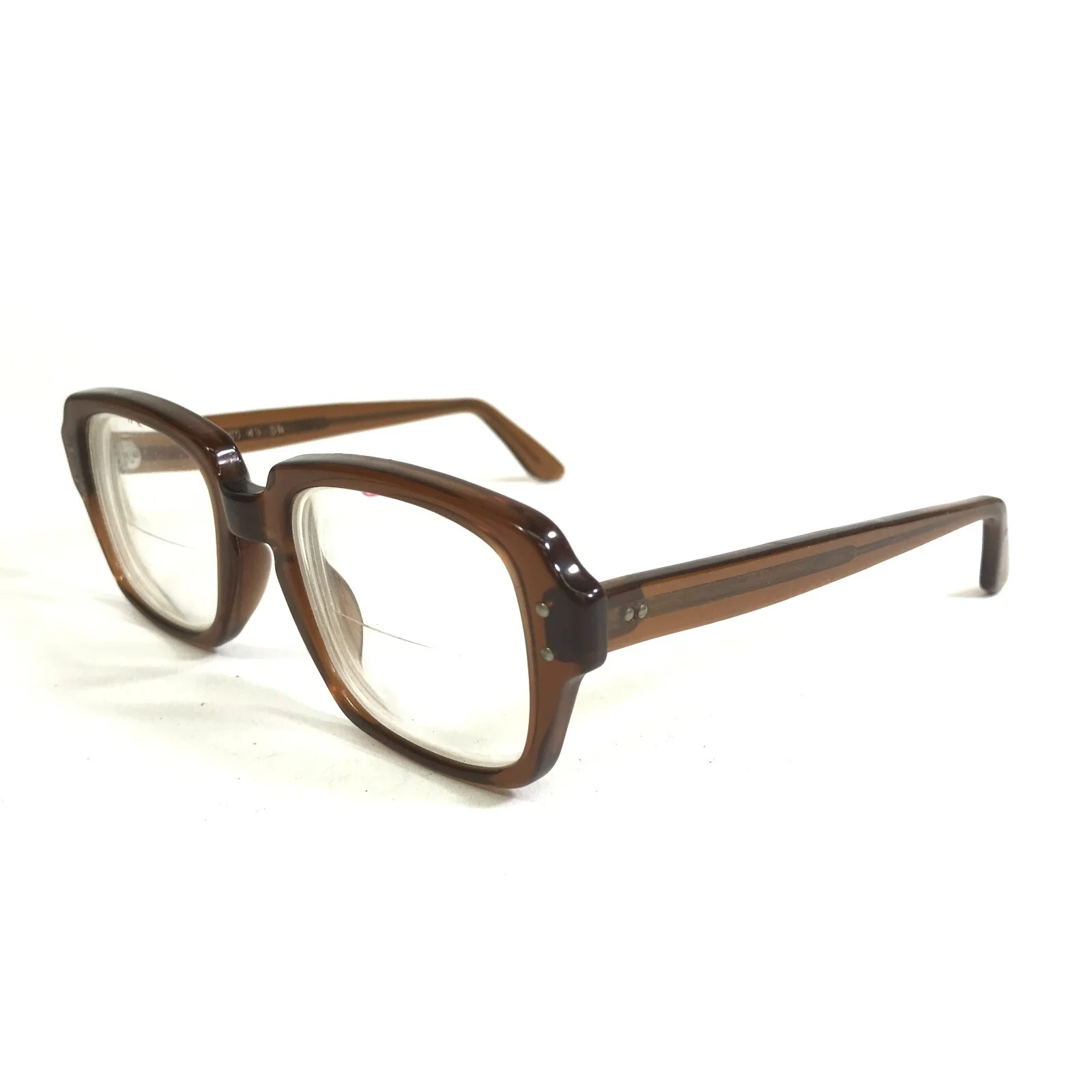 Vintage USS Eyeglasses Frames 4 1/2 - 5 3/4 Clear Brown Army Issue 48-22-135 4